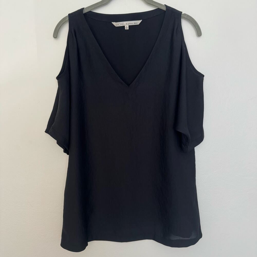 Rachel Rachel Roy Cold-shoulder V-neck Blouse with Flowy Short Sleeves in Black